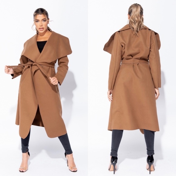 ASOS Jackets & Blazers - Brown Maxi Oversized Belted Waterfall Coat